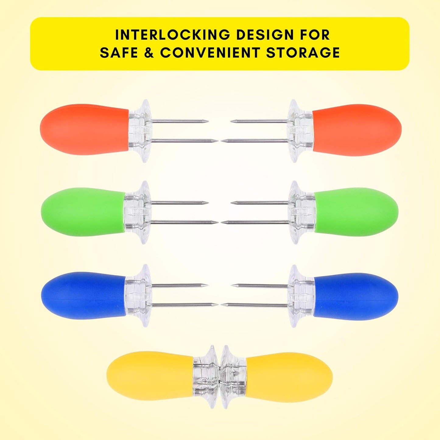 8 Soportes Maíz Acero Inox Doble Pin Cocina