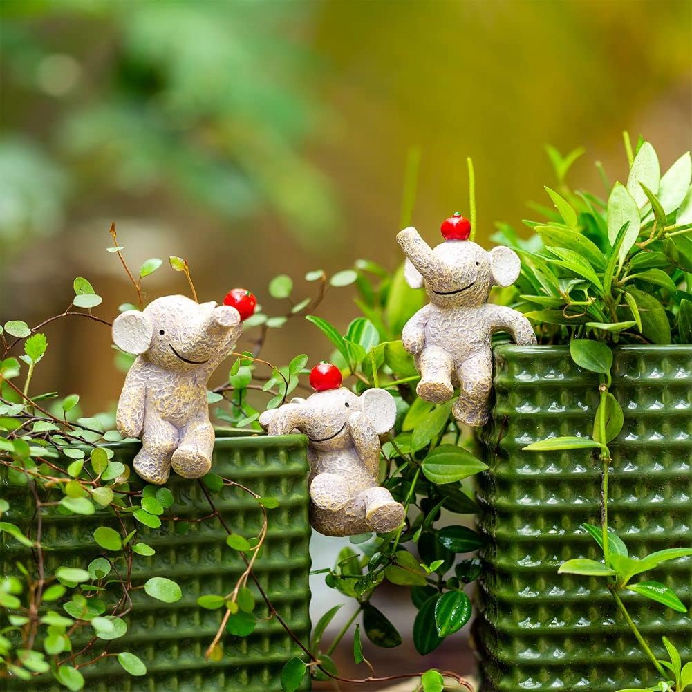Estatuas jardín elefantes mini decorativas set 3