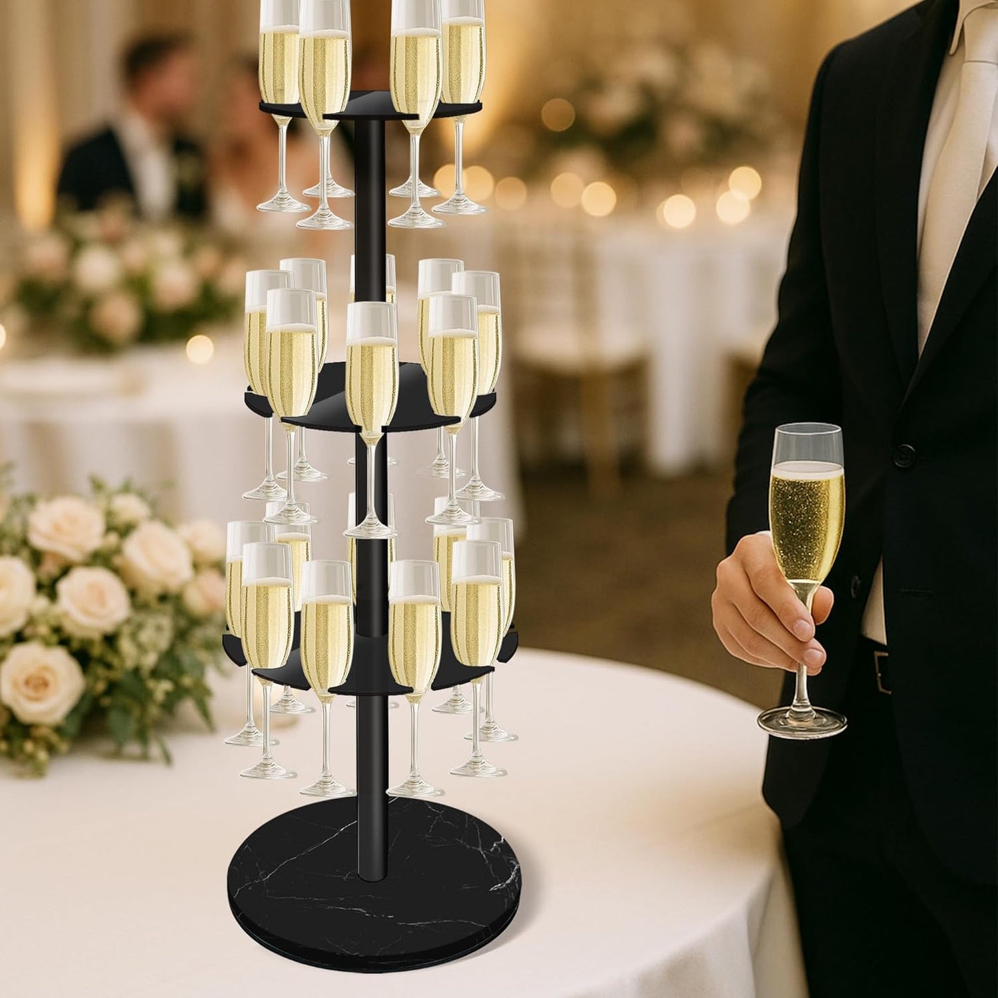 Torre de champán con base mármol 23 ranuras para eventos