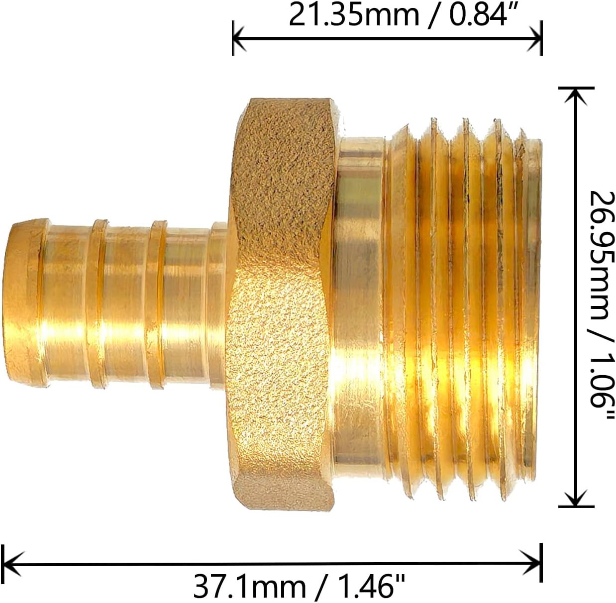 3 Pzas Conector PEX Macho 1/2x3/4 Latón Adaptador Jardín
