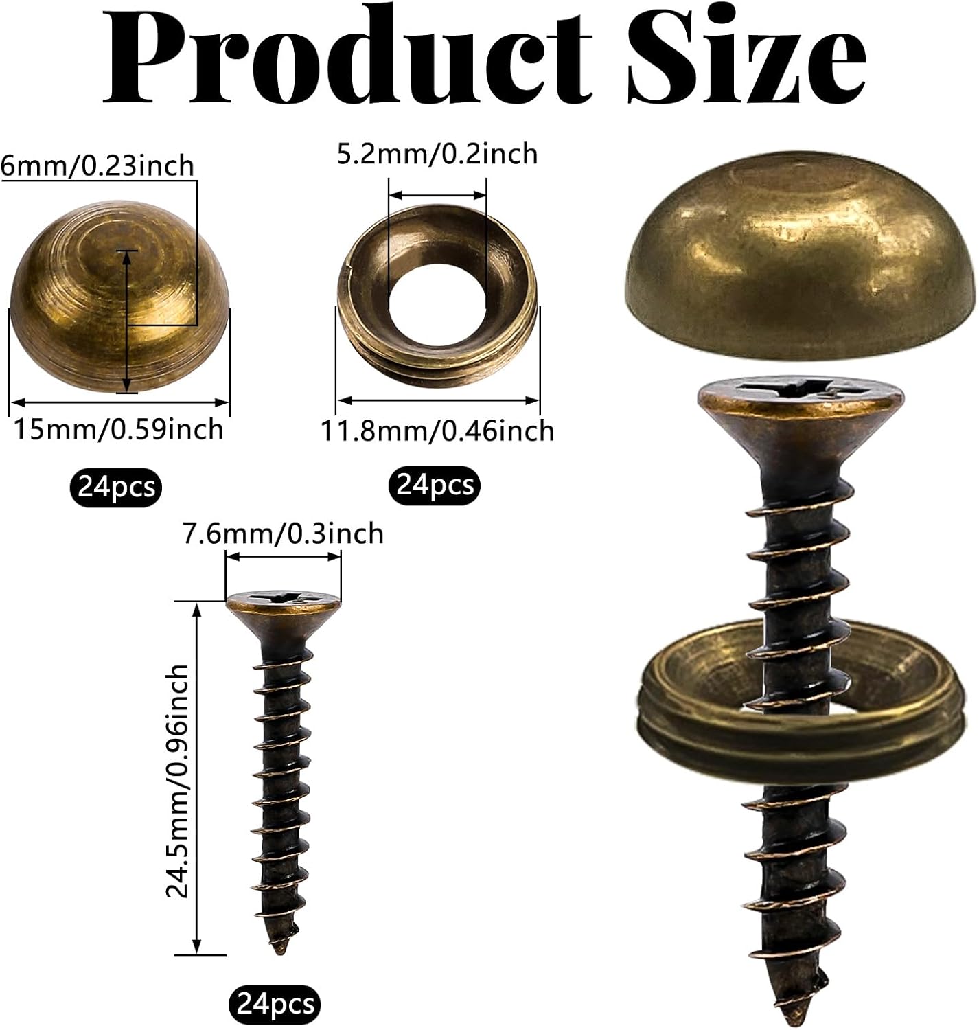 24 Pzas Decorativos Latón para Tapicería Bronce 0.59pulg