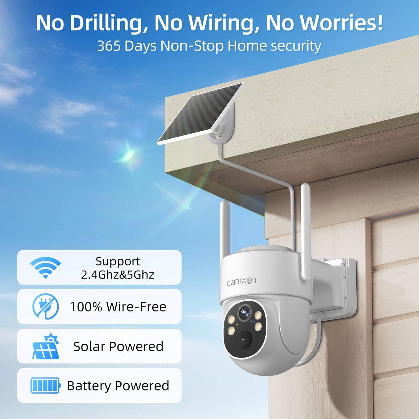 Cámaras seguridad solar 2K inalámbricas WiFi visión nocturna color