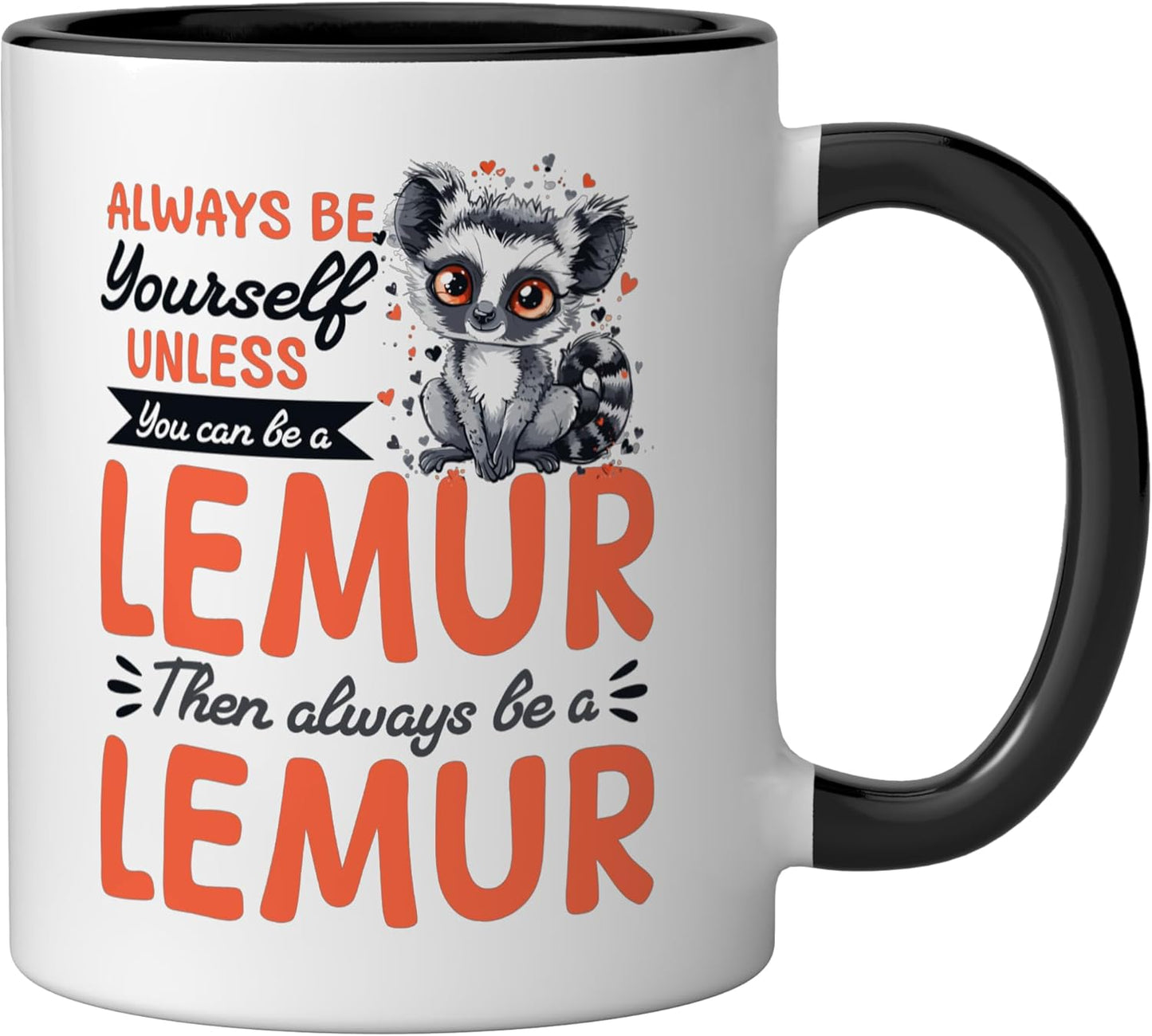 Taza de cerámica lemur divertida negra/blanca