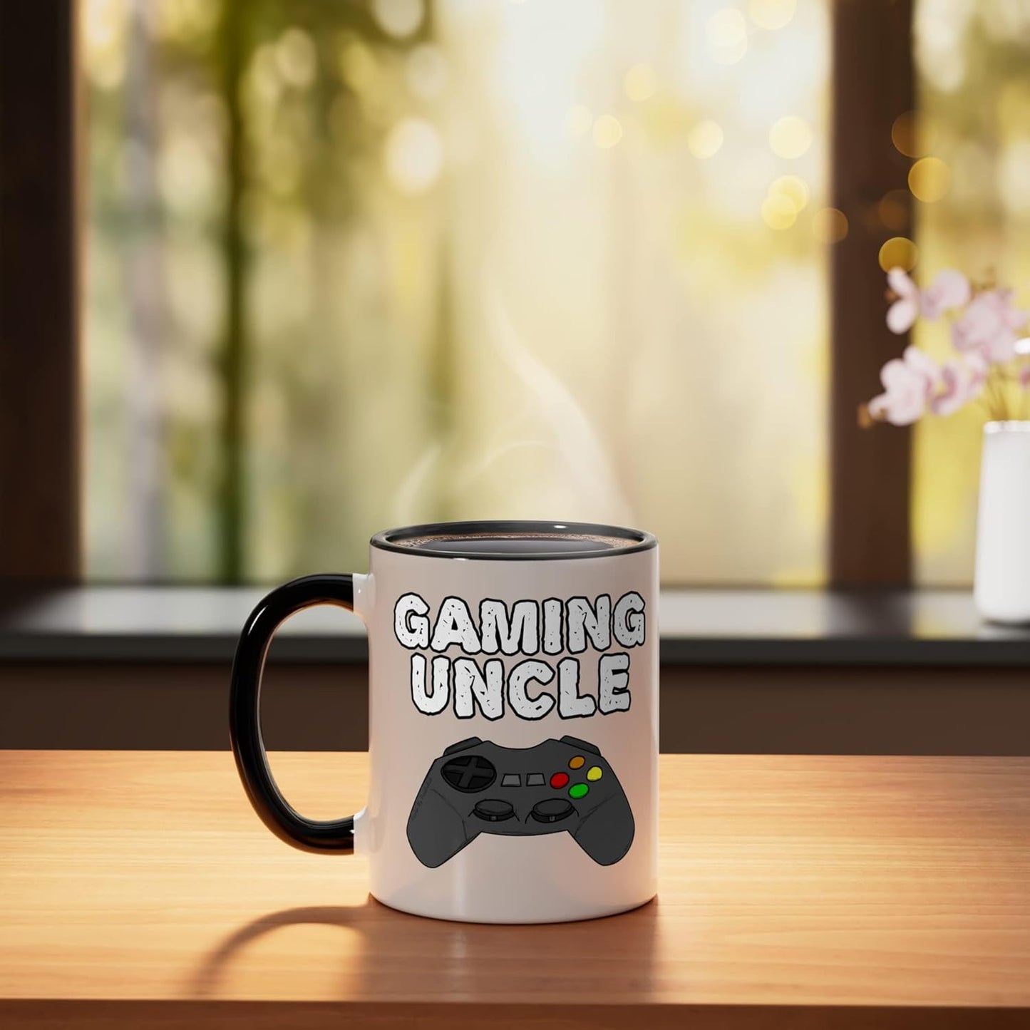 Taza cerámica para gamers divertida Gaming Uncle negra/blanca