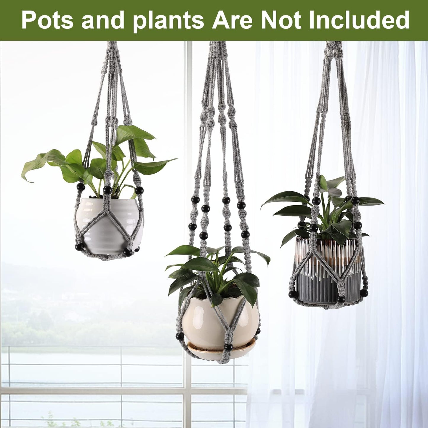3 Colgadores Macramé para Plantas 35/30/24pulg Gris