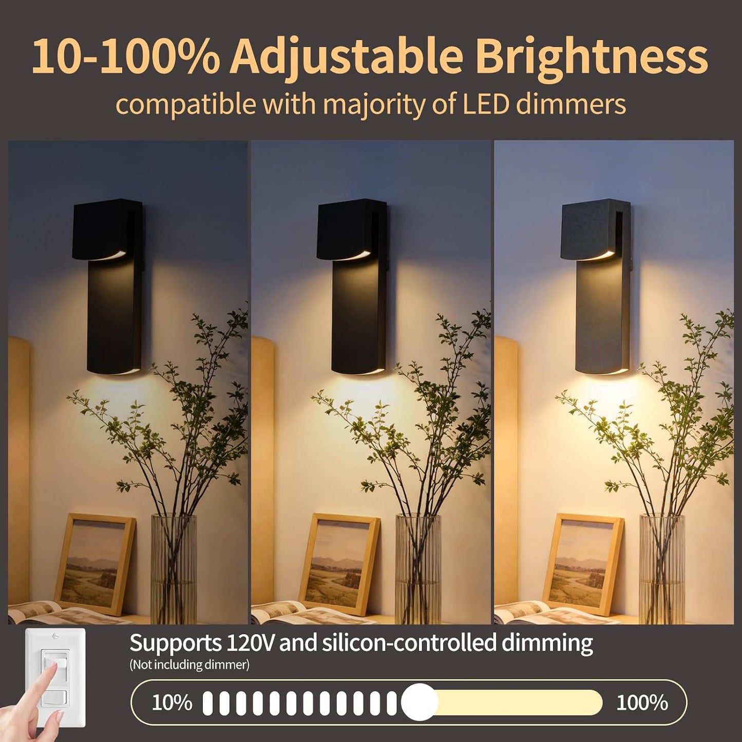 Lámpara pared LED IP65 exterior 16W 3000K negro para porche