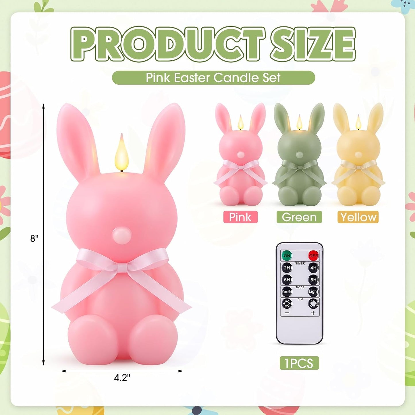 3 Velas LED Conejo 8pulg Control Remoto 3D Parpadeante