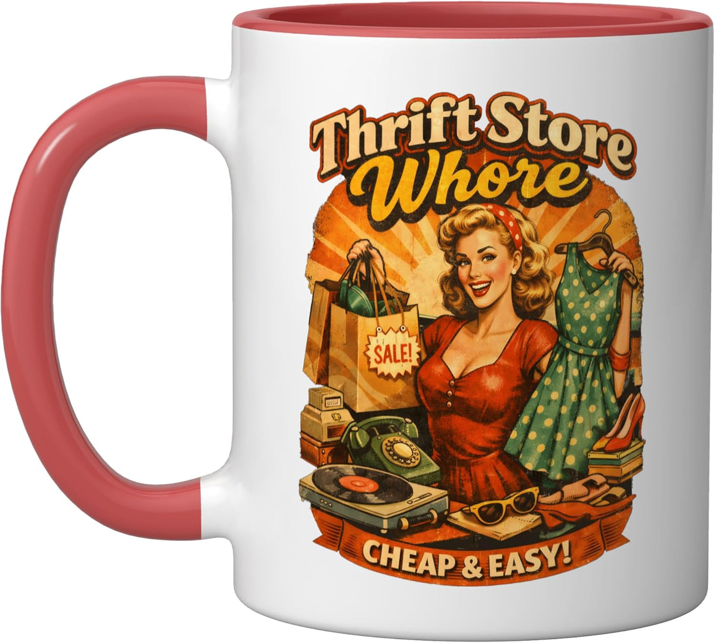 Taza vintage retro sonrisa rojo/blanco thrift store