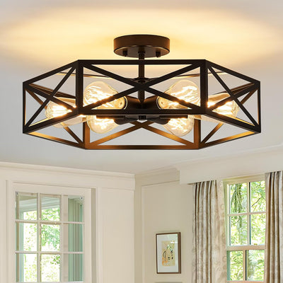 Lámpara techo industrial luces hexagonales cocina sala