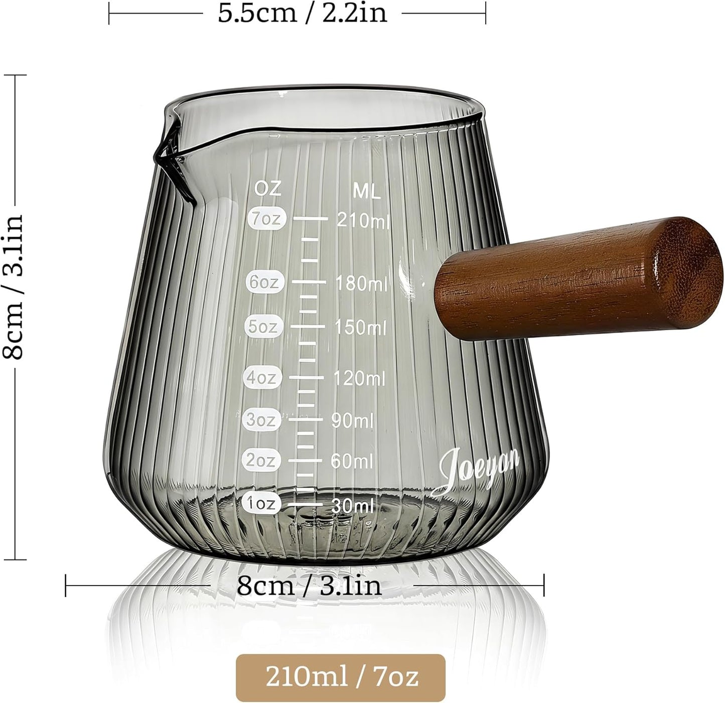 Taza medidora espresso 7oz gris con asa y boquilla