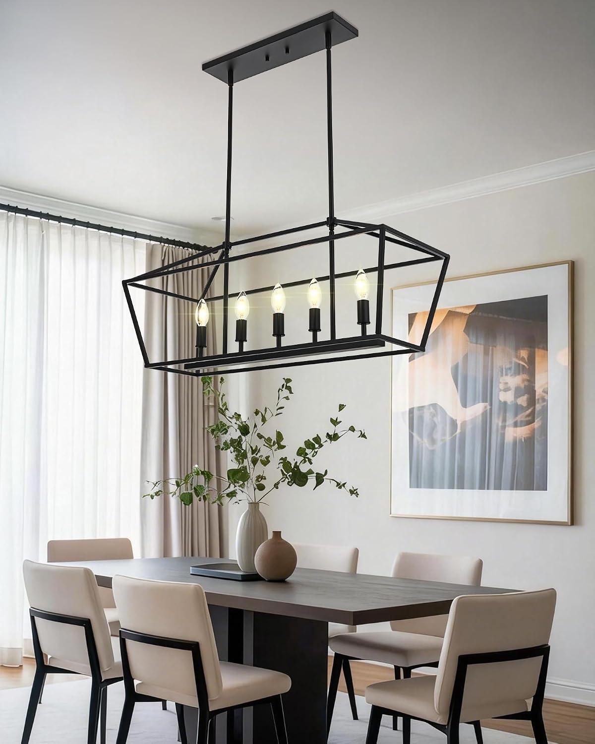 Lámpara isla cocina estilo granja 5 luces negro mate rústico