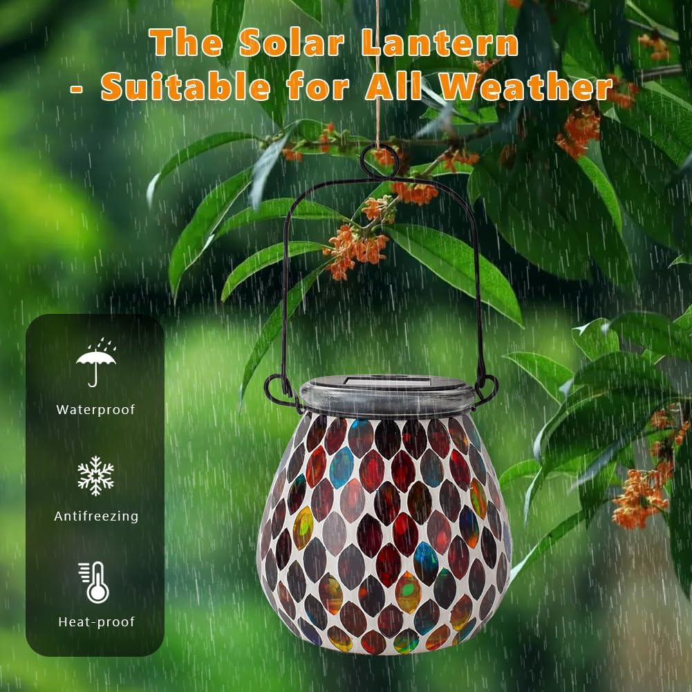 Farol solar impermeable mosaico colorido vidrio decoración jardín