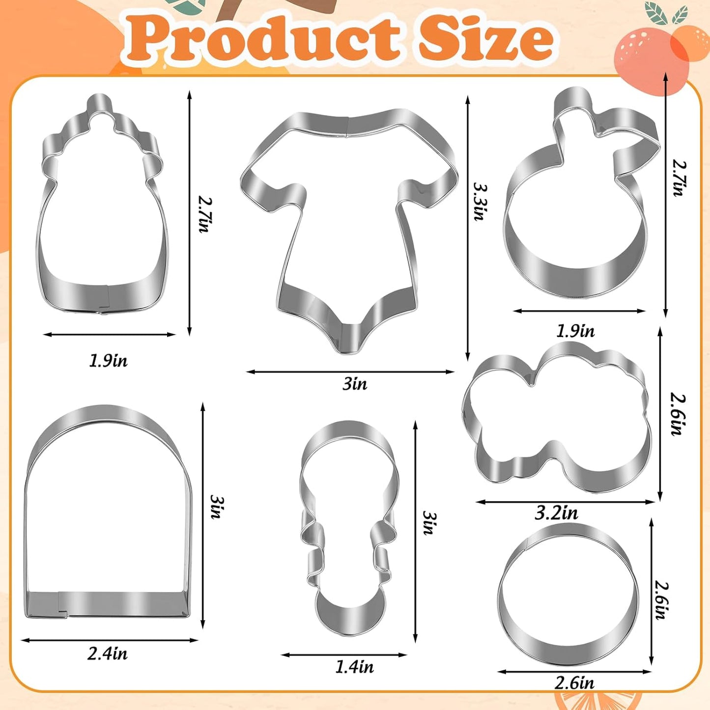7 Pzas Cortadores Galletas Tema Naranja Baby Shower