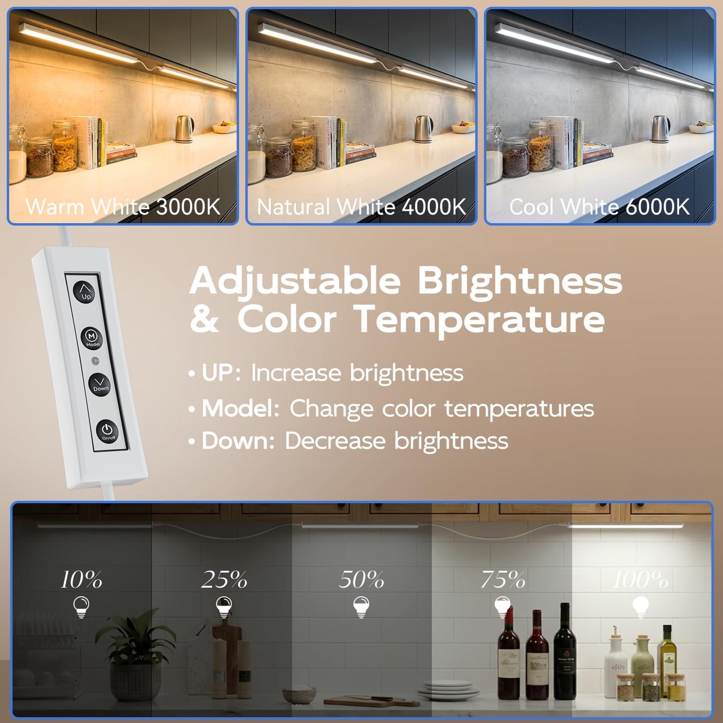 Barra luz LED 1800lm 3temp color 6pzas