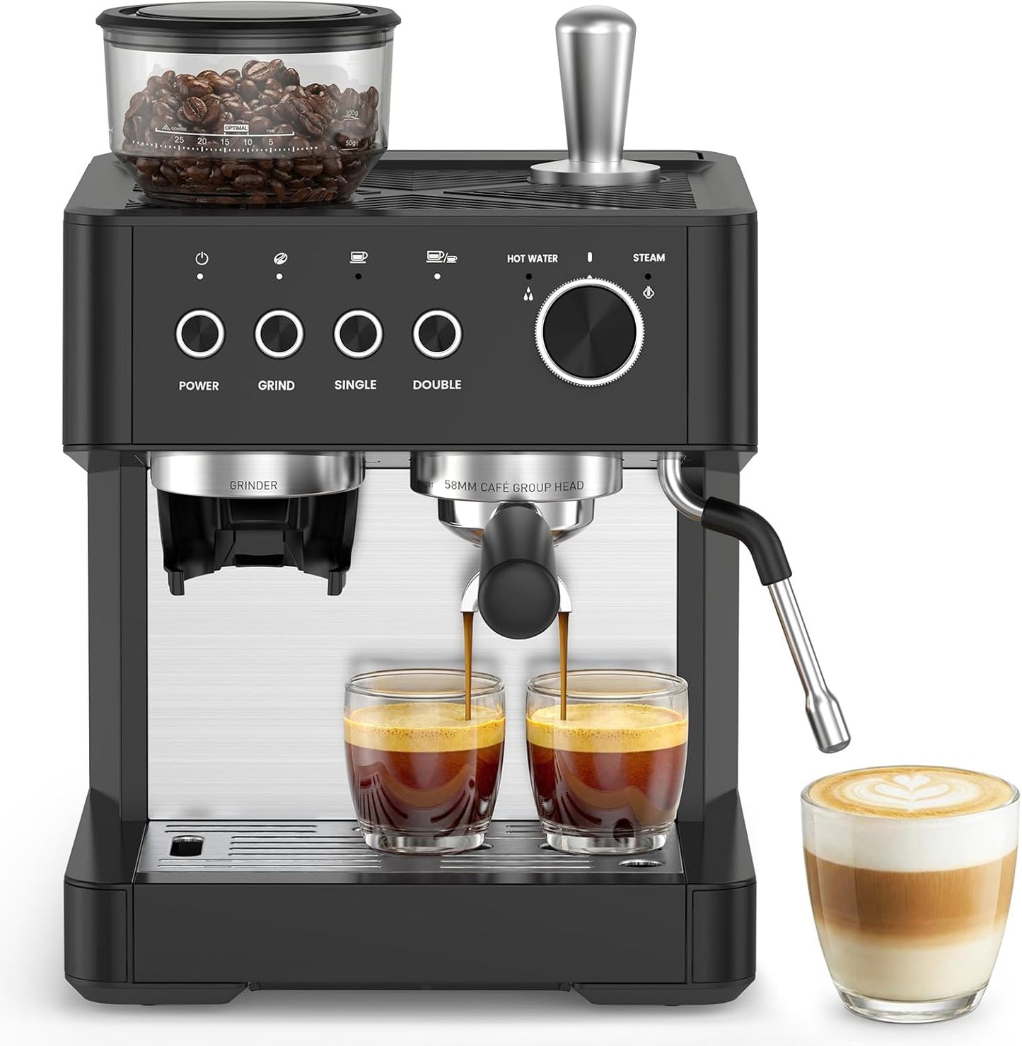 Máquina Espresso 20 Bar con Molinillo Espumador Leche