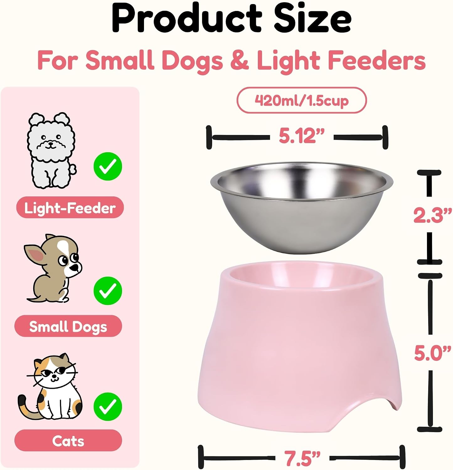 Tazón elevado perros orejas largas melamina acero inox rosa