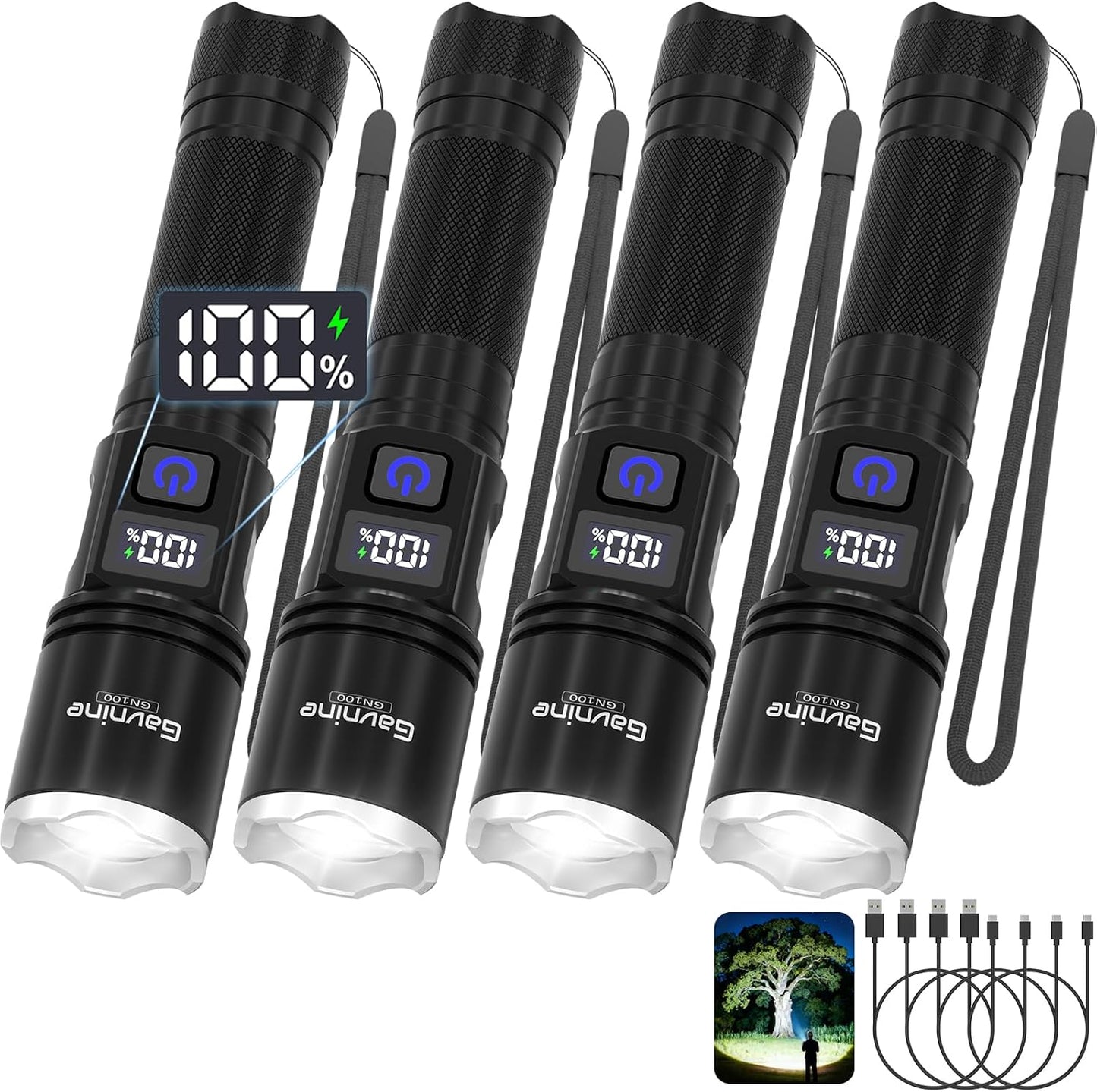 4 Linternas LED Recargables 5 Modos LCD Hogar Campamento