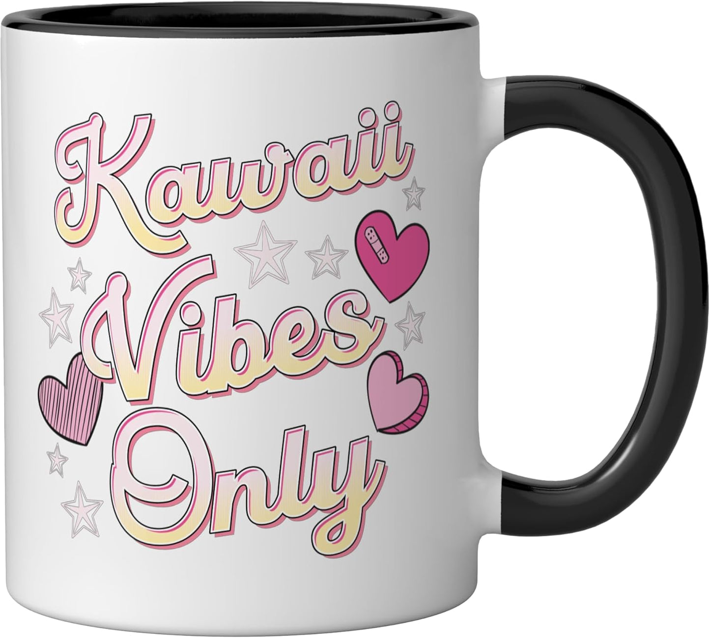 Taza cerámica Kawaii Vibes Only negra/blanca