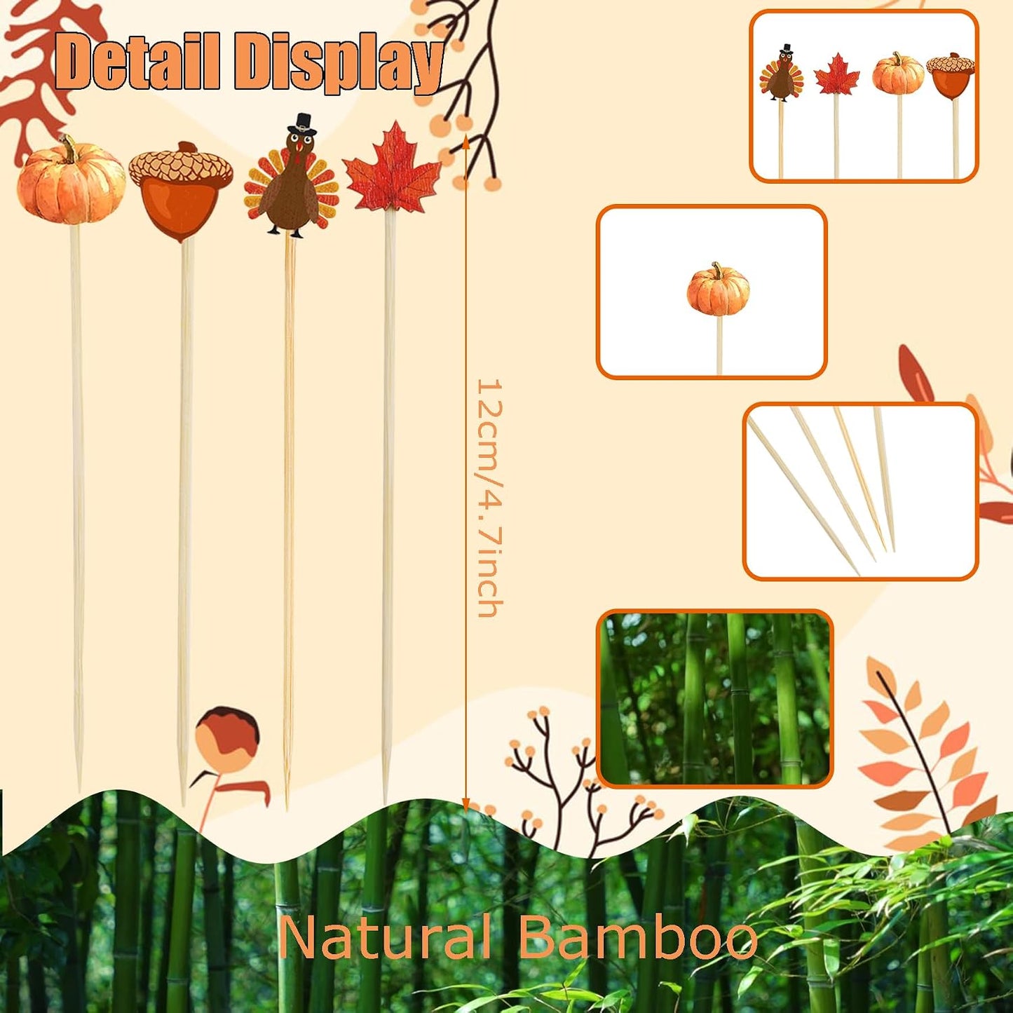 100 Pzas Palillos Otoño Decorativos Bambú 4.7pulg