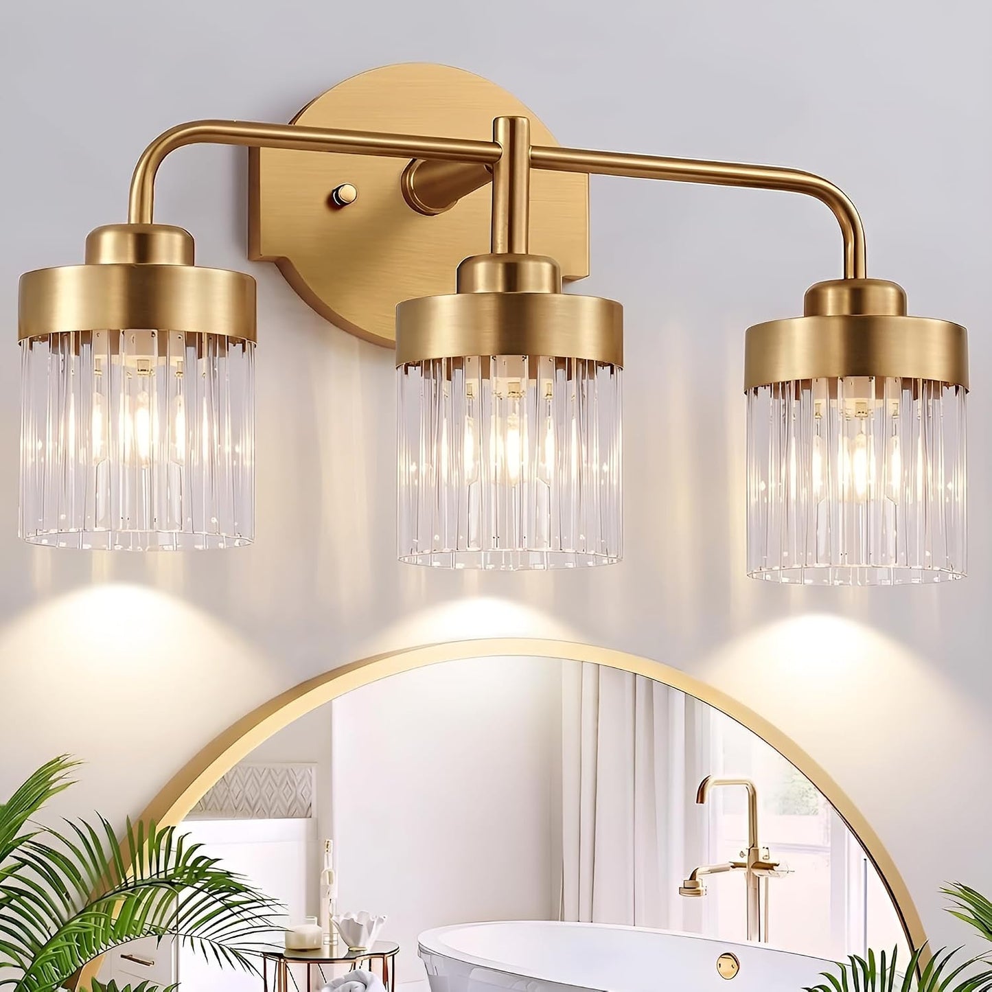 Lámpara tocador baño moderna cristal dorado cepillado