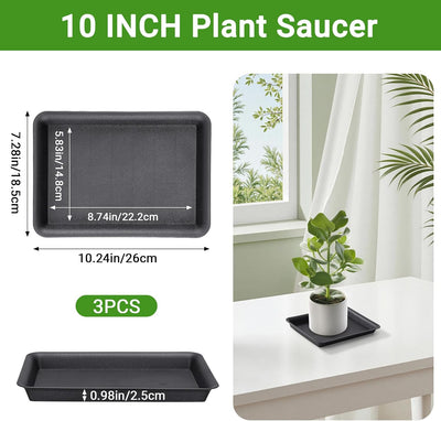 Bandeja plástico plantas 10pulg rectangular negro resistente 3 pzas