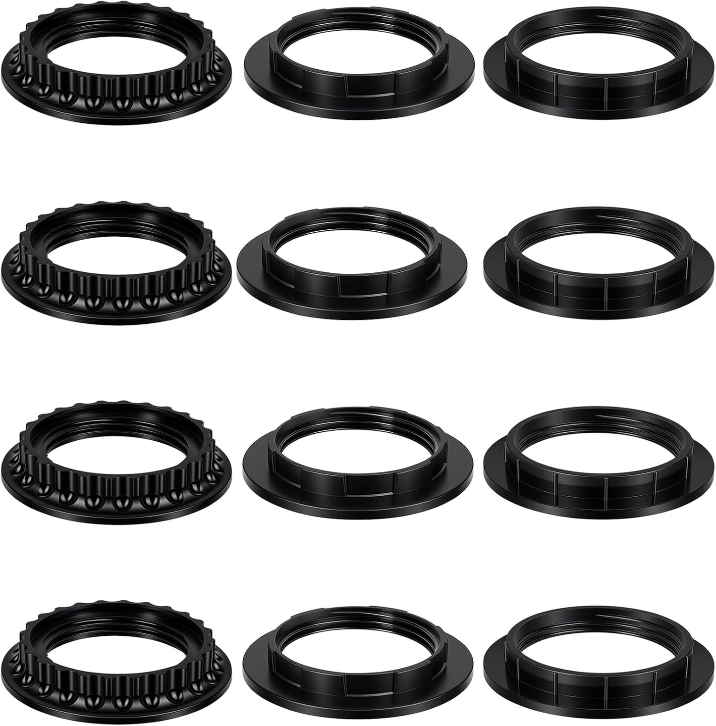 Pack 12 Anillos E26/E27 Retención Negro 1.46/1.49pulg