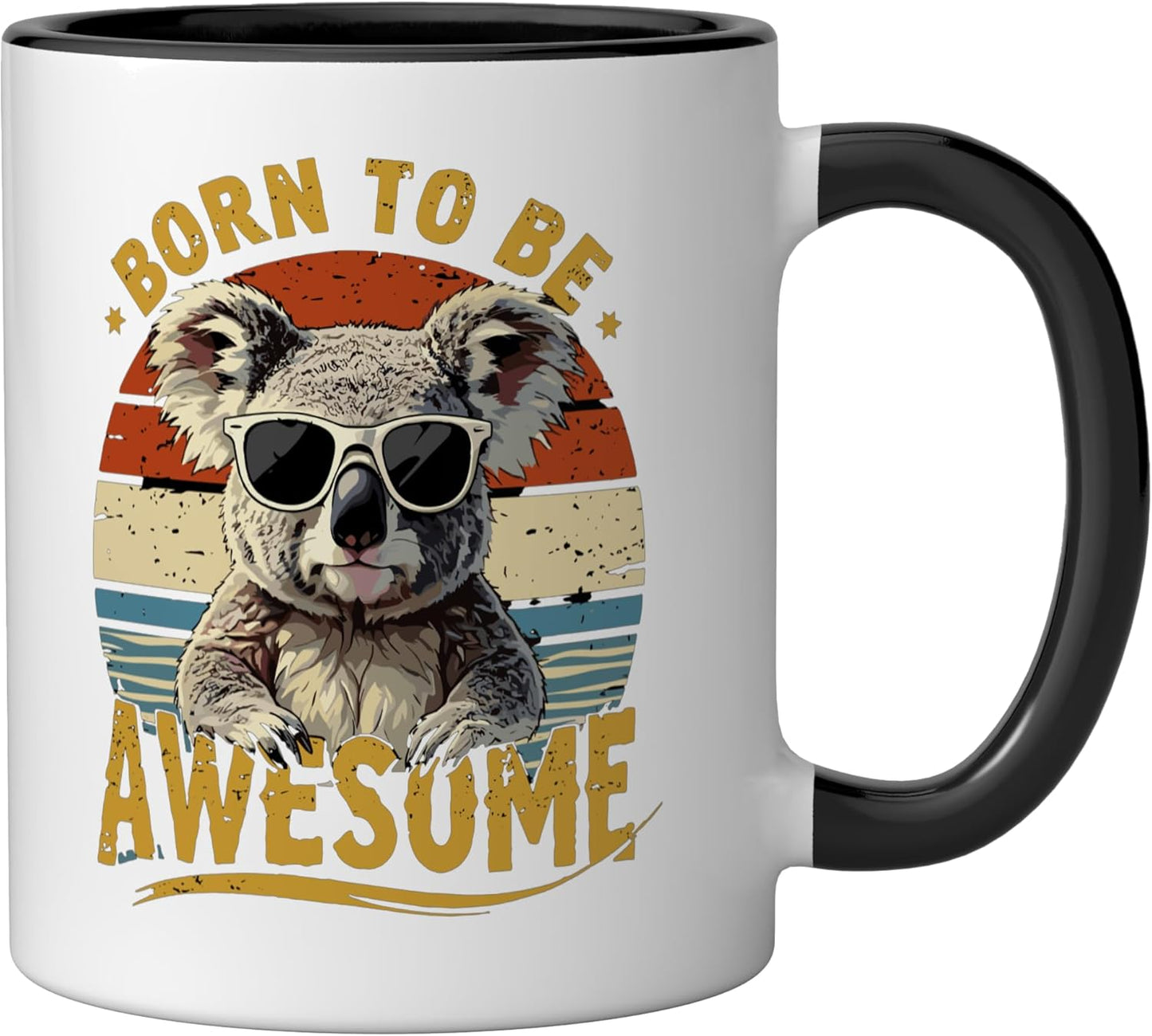 Taza de cerámica koala retro humor art australiana negra/blanca
