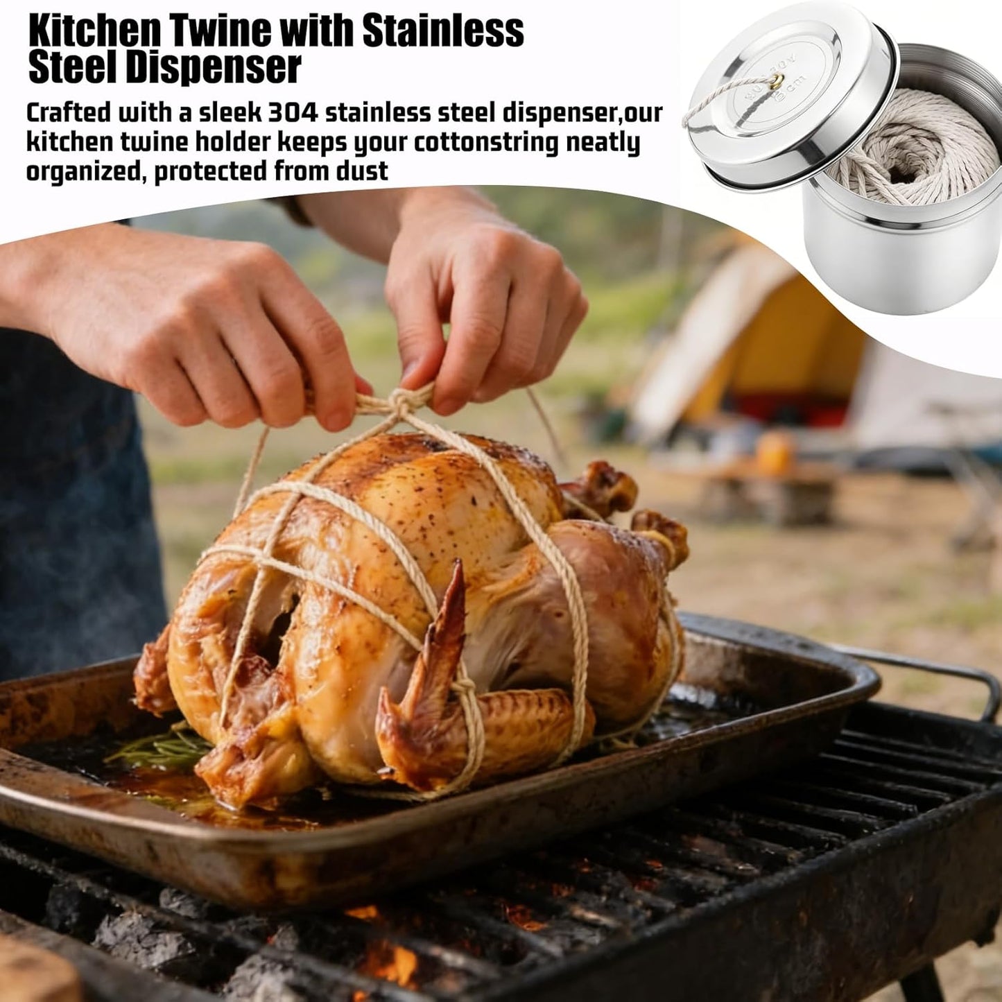 Cordel cocina con dispensador acero inox y algodón blanco