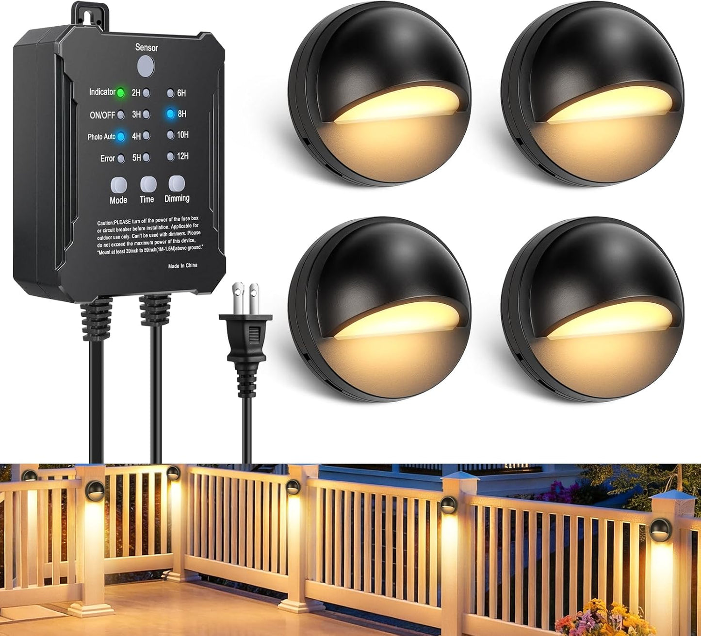 Kit luces LED bajo voltaje cubierta IP67 blanco cálido regulable