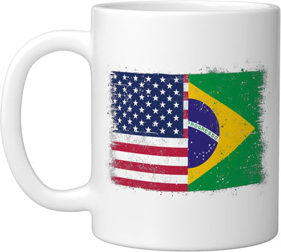 Taza cerámica bandera Brasil EE.UU. para orgullo brasileño americano