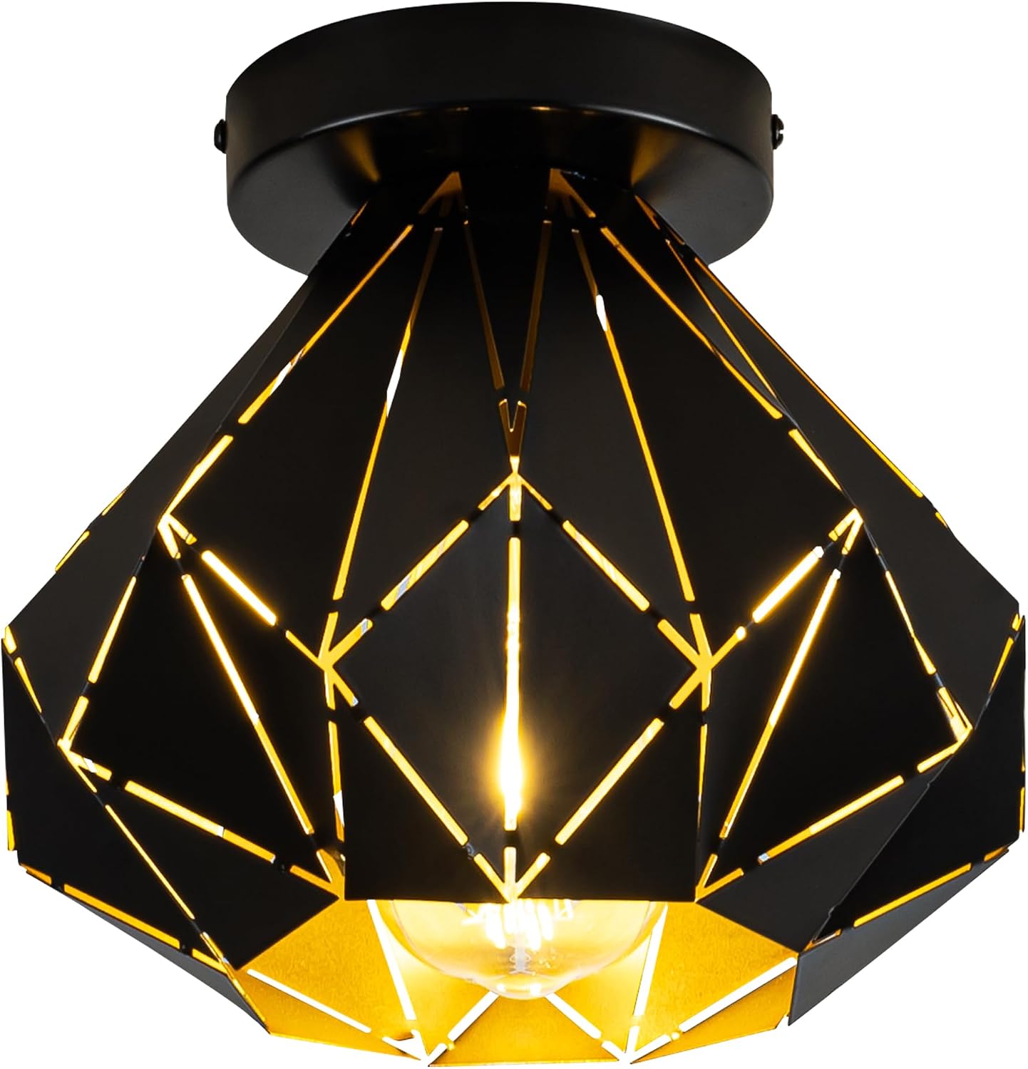 Lámpara techo estilo industrial E26 negro mate con interior dorado