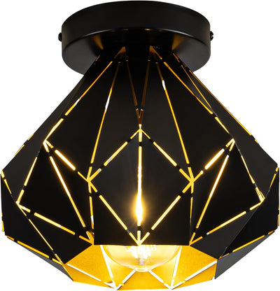 Lámpara techo estilo industrial E26 negro mate con interior dorado
