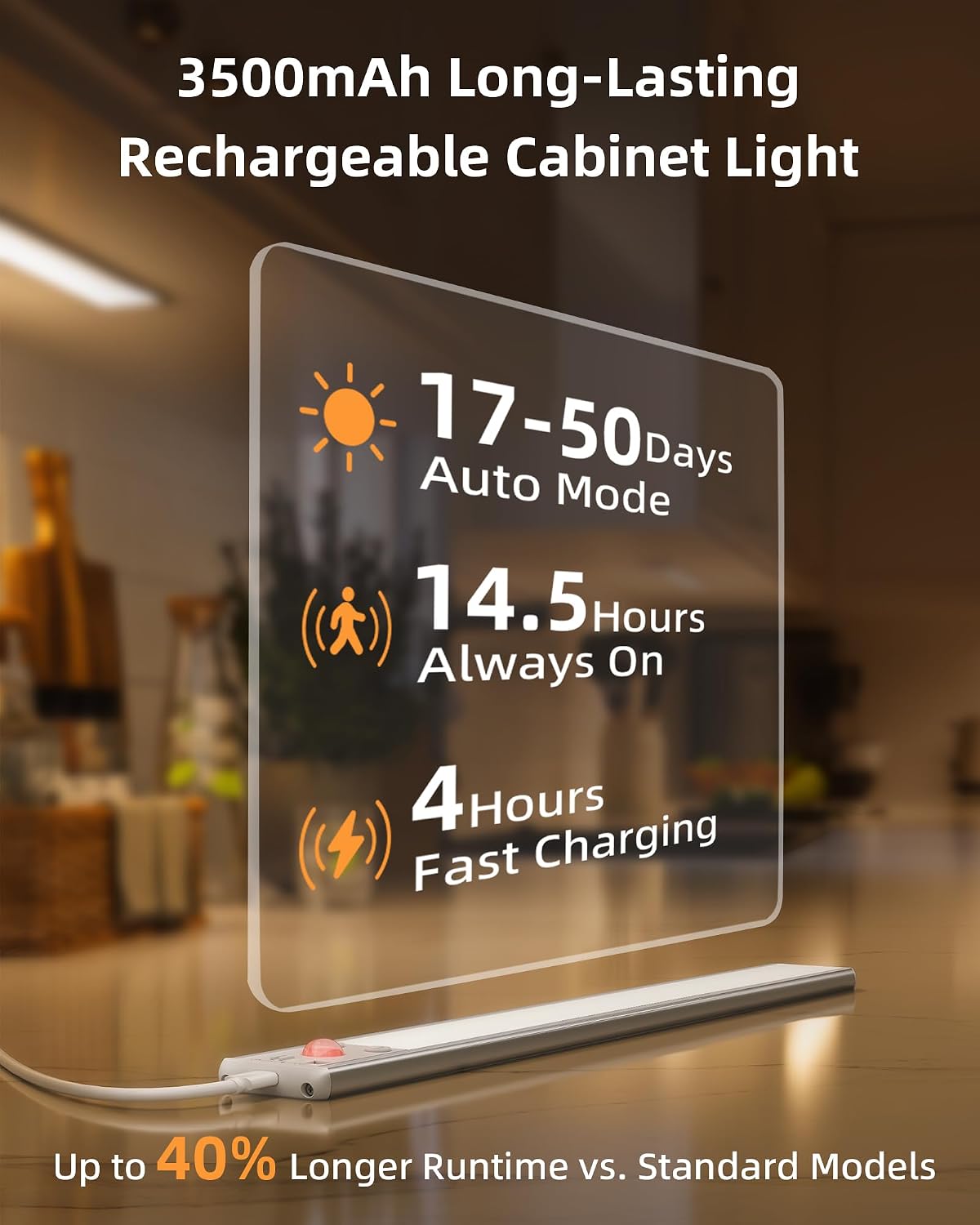Luz recargable sensor movimiento 3500mAh armario