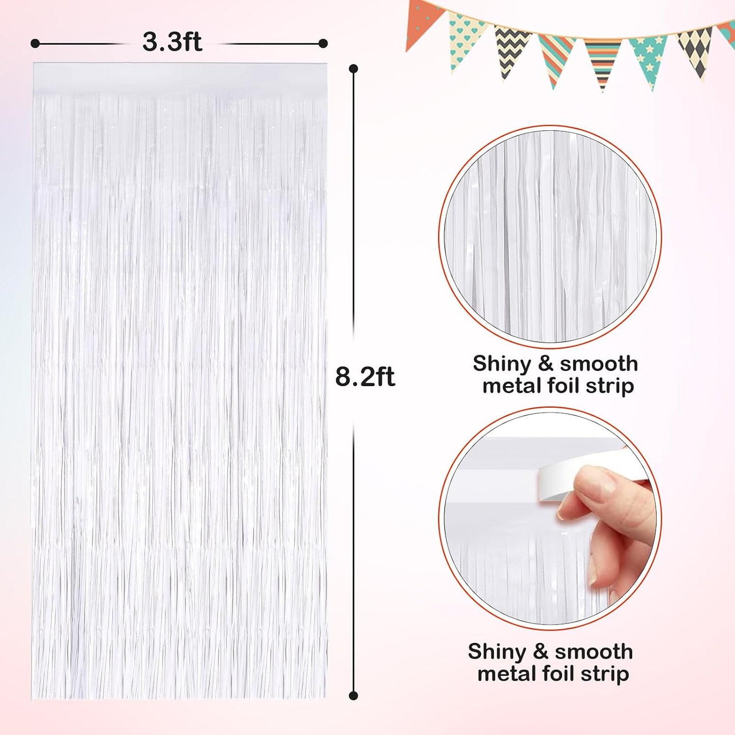 Cortinas flecos oropel blanco 3.3x8.3ft paquete 2 telón fiesta