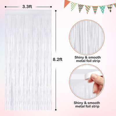 Cortinas flecos oropel blanco 3.3x8.3ft paquete 2 telón fiesta