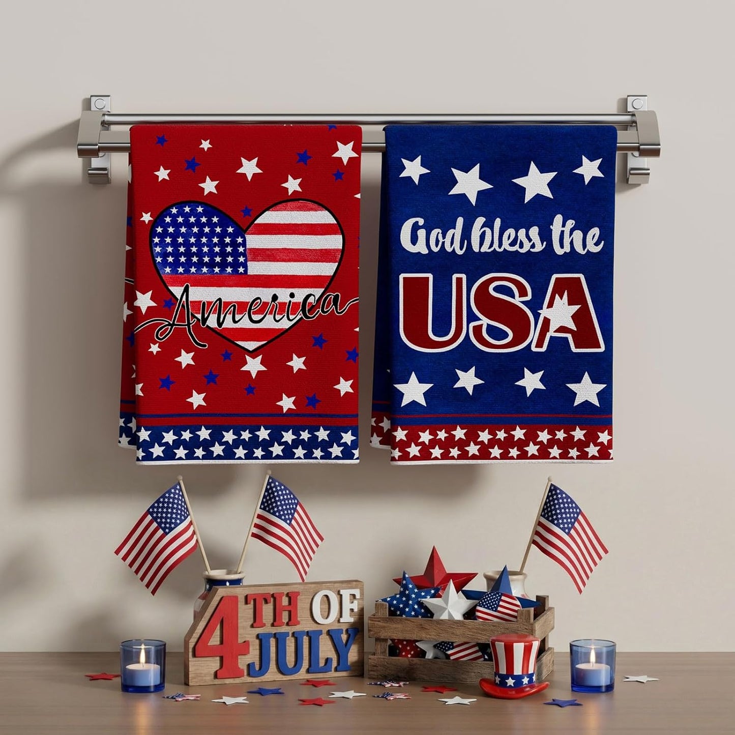 Paños de cocina patrióticos God Bless The USA Juego de 2