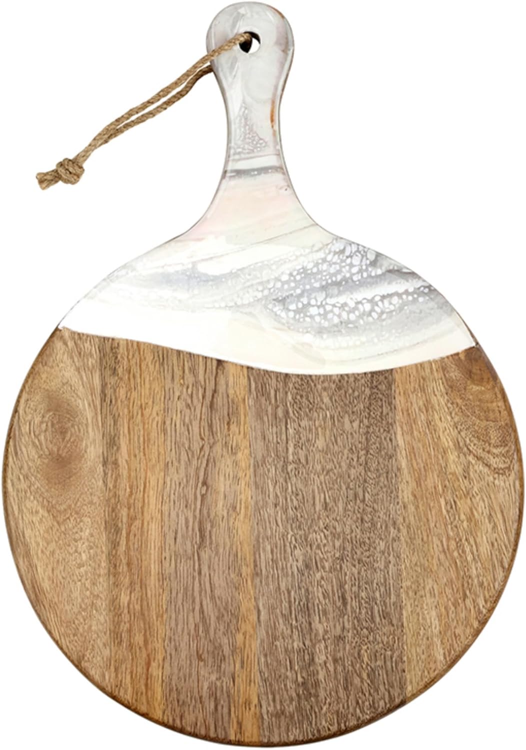 Tabla servir madera mango incrustaciones mármol 17x12pulg