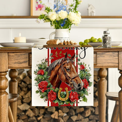 Camino de mesa de herradura de rosas de caballo Kentucky para decoración de fiesta