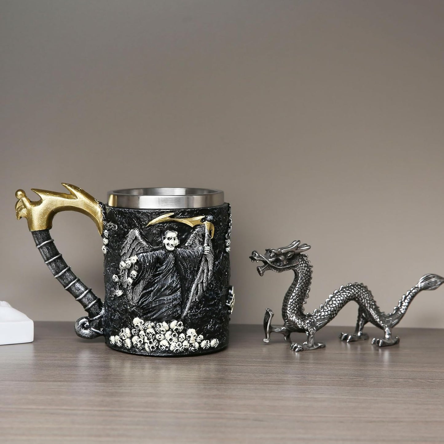 Taza con mango de muerte de acero inoxidable resina gótica