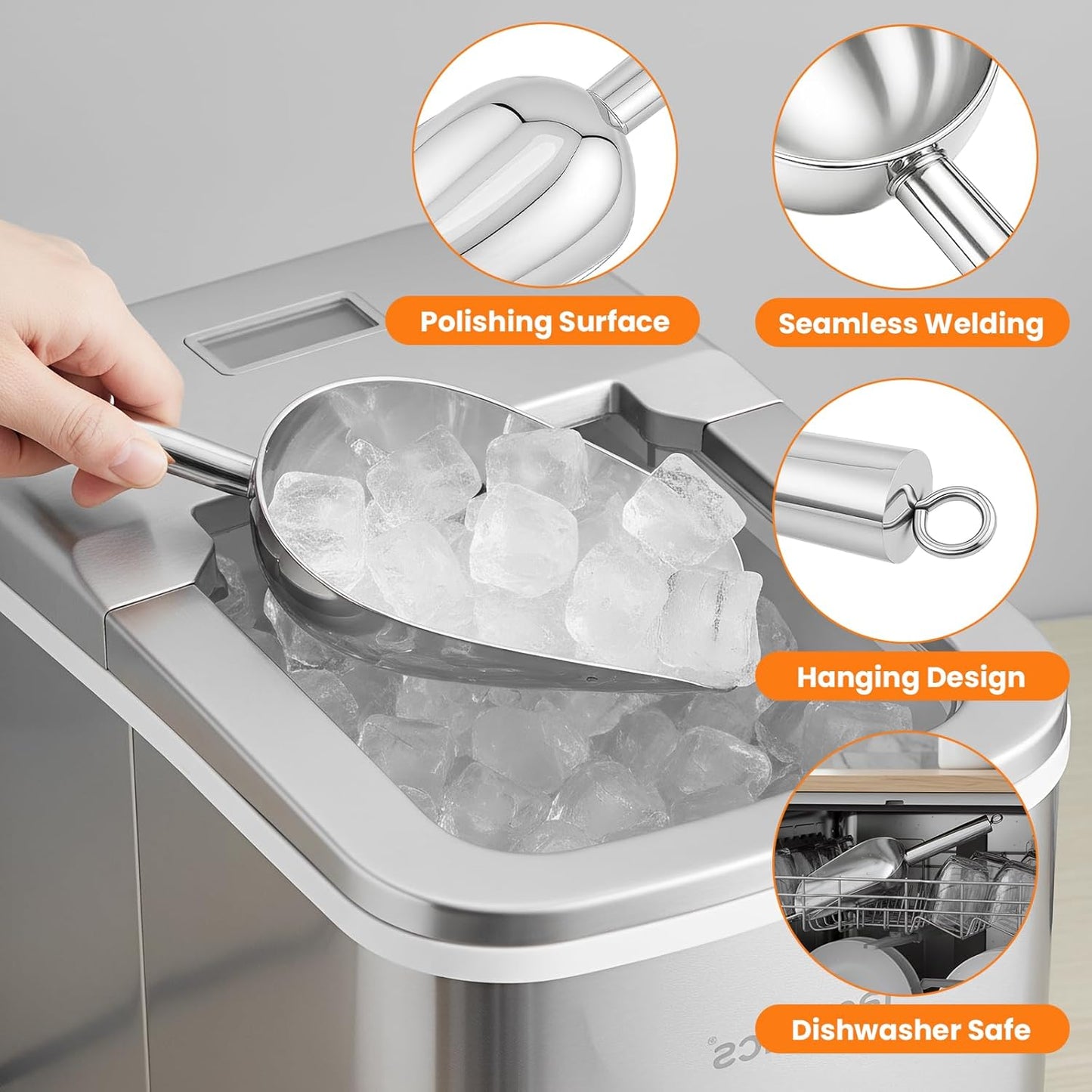 Cuchara hielo acero inox 12oz para congelador cocina bar