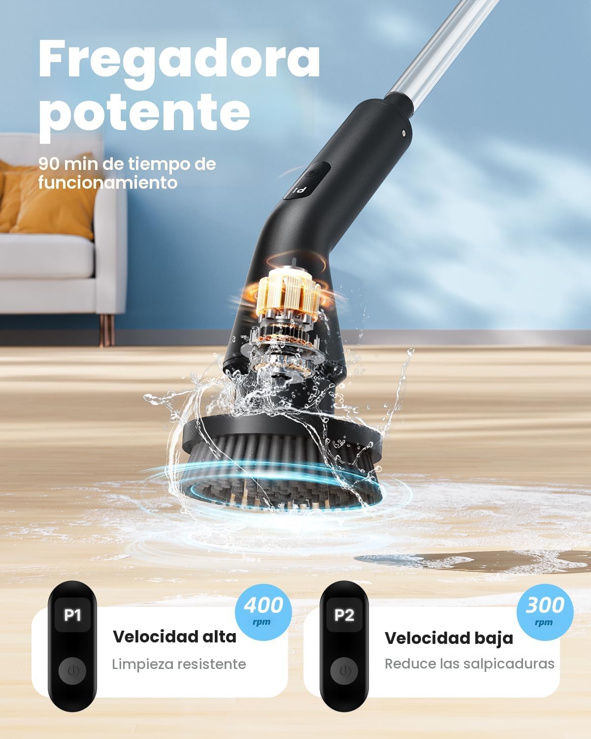 Limpiador eléctrico inalámbrico IPX7 con 7 cabezales extensible