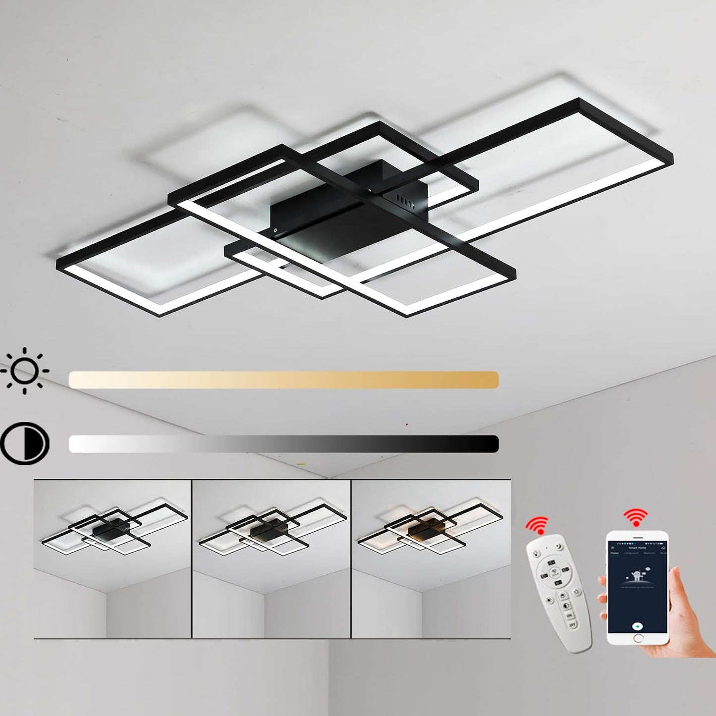 Lámpara araña LED regulable control remoto 3000K-6000K negro