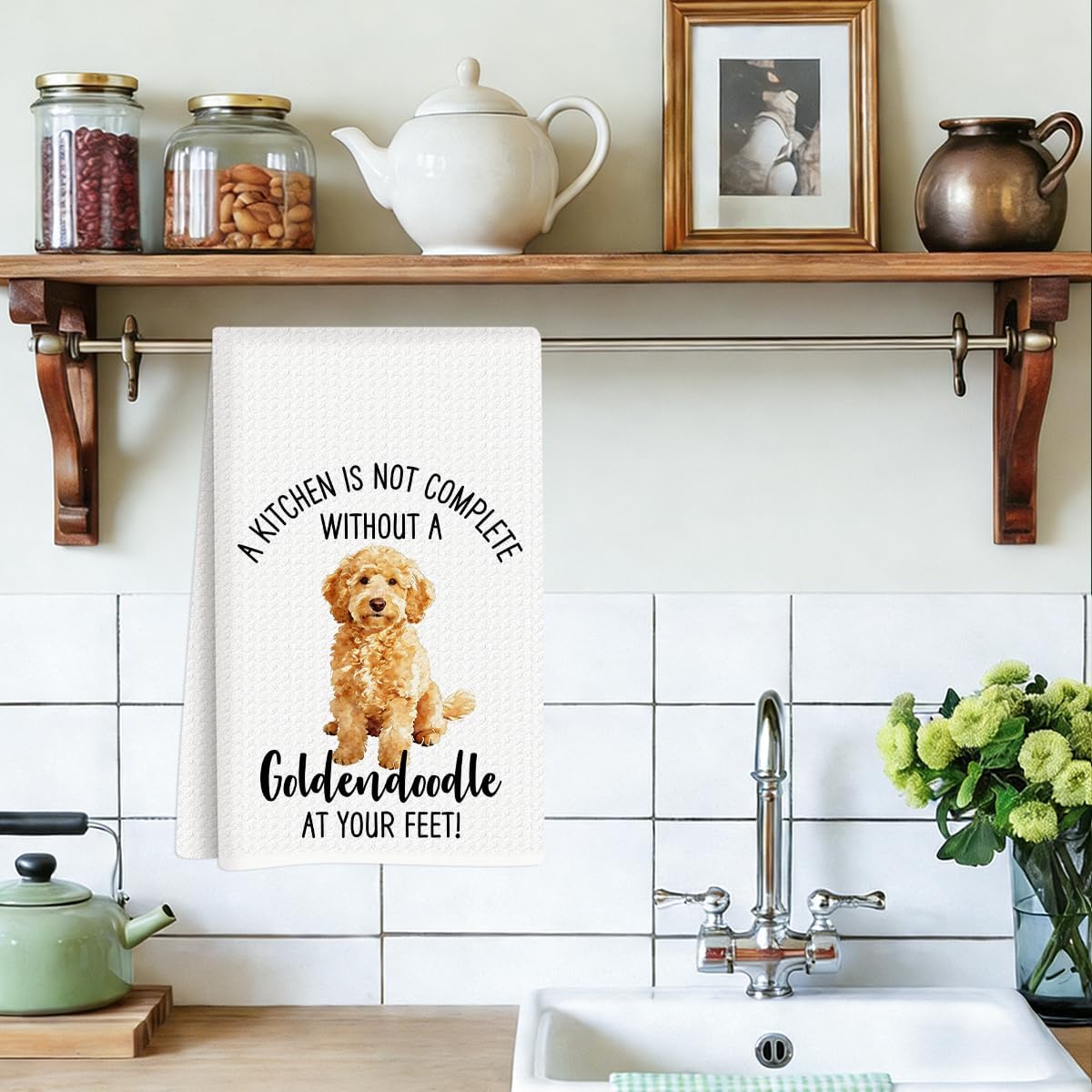 Toallas de cocina con garabatos dorados, regalos para amantes de los perros