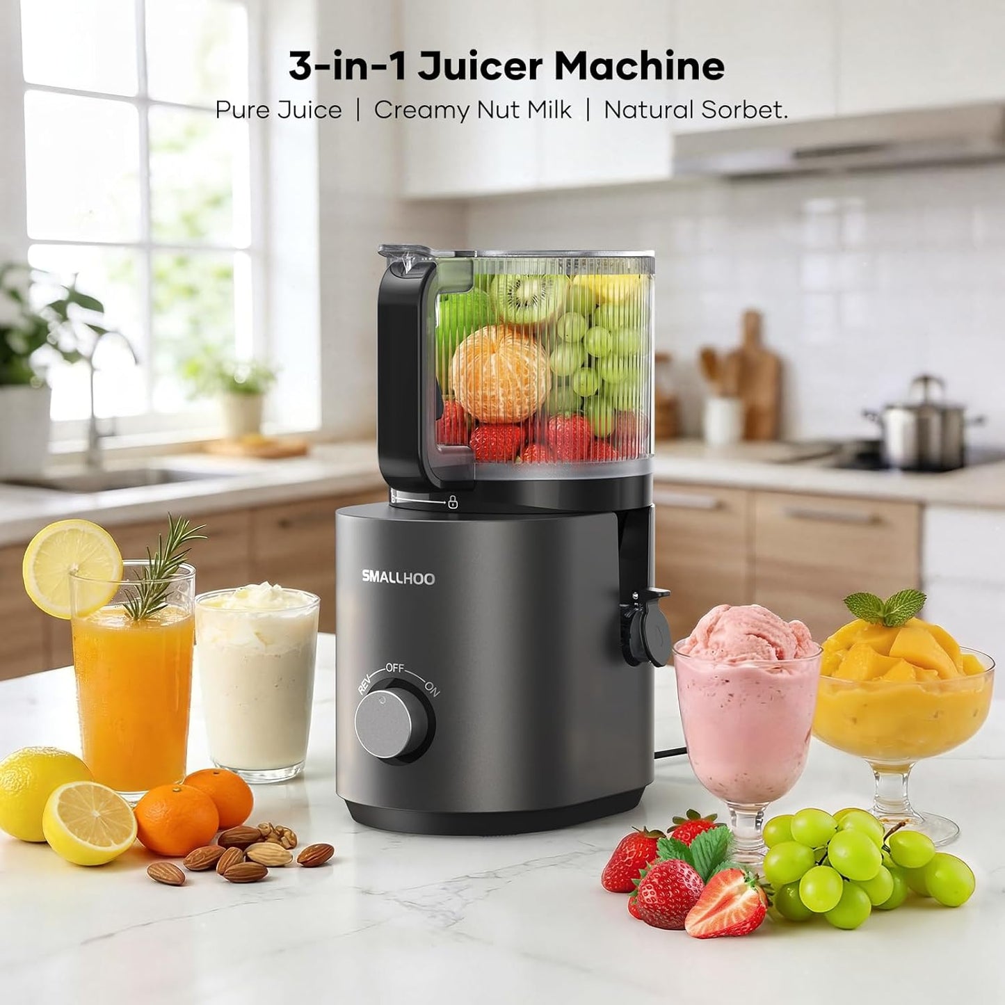 Exprimidor 3en1 7pulg canal grande 120oz para frutas y verduras