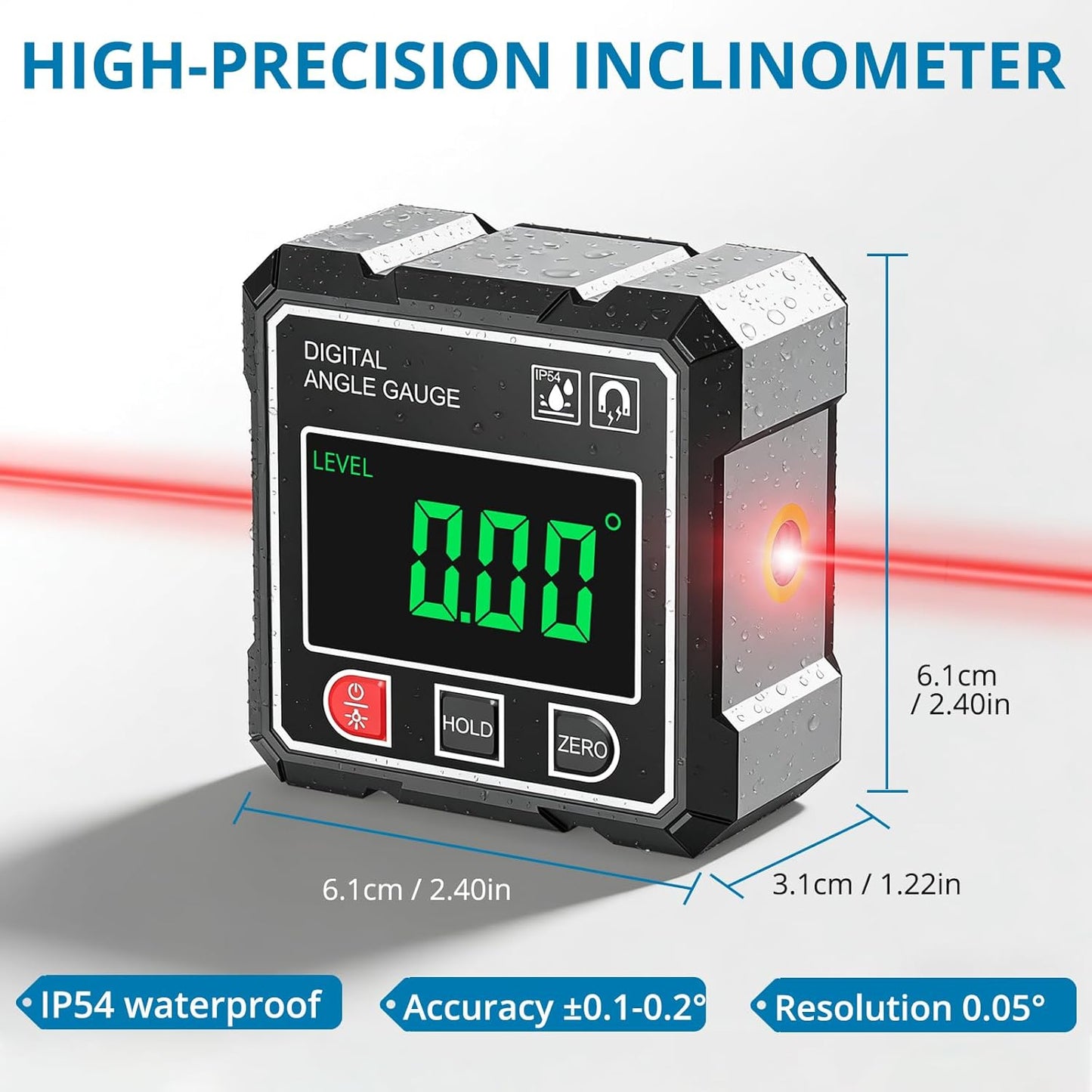 Nivel digital láser 4 lados con retroiluminación y precisión ±0.1°
