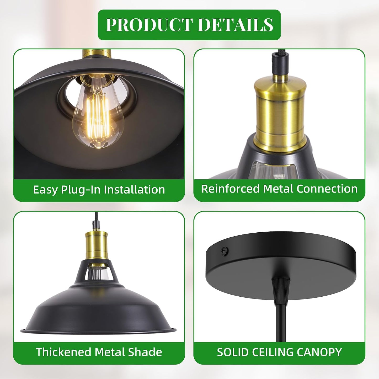 Lámpara colgante 3 luces industrial E26 negro dorado