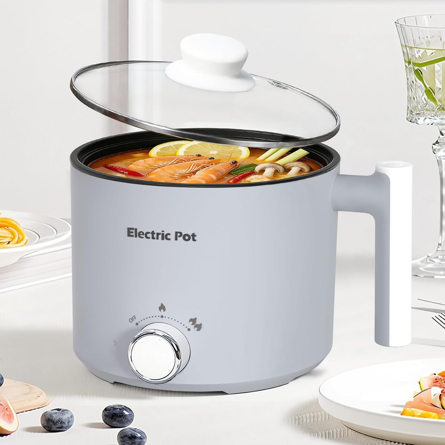Olla eléctrica mini para ramen 1.5 L gris con protección contra sobrecalentamiento