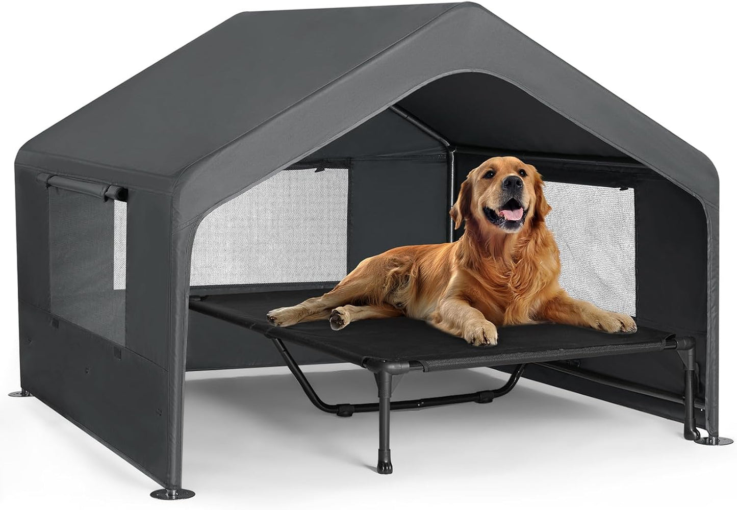 Casa perros al aire libre con cama elevada 4.1x4.1x3.3pulg gris