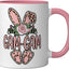 Taza de cerámica con orejas de conejo leopardo estampado floral rosa/blanco
