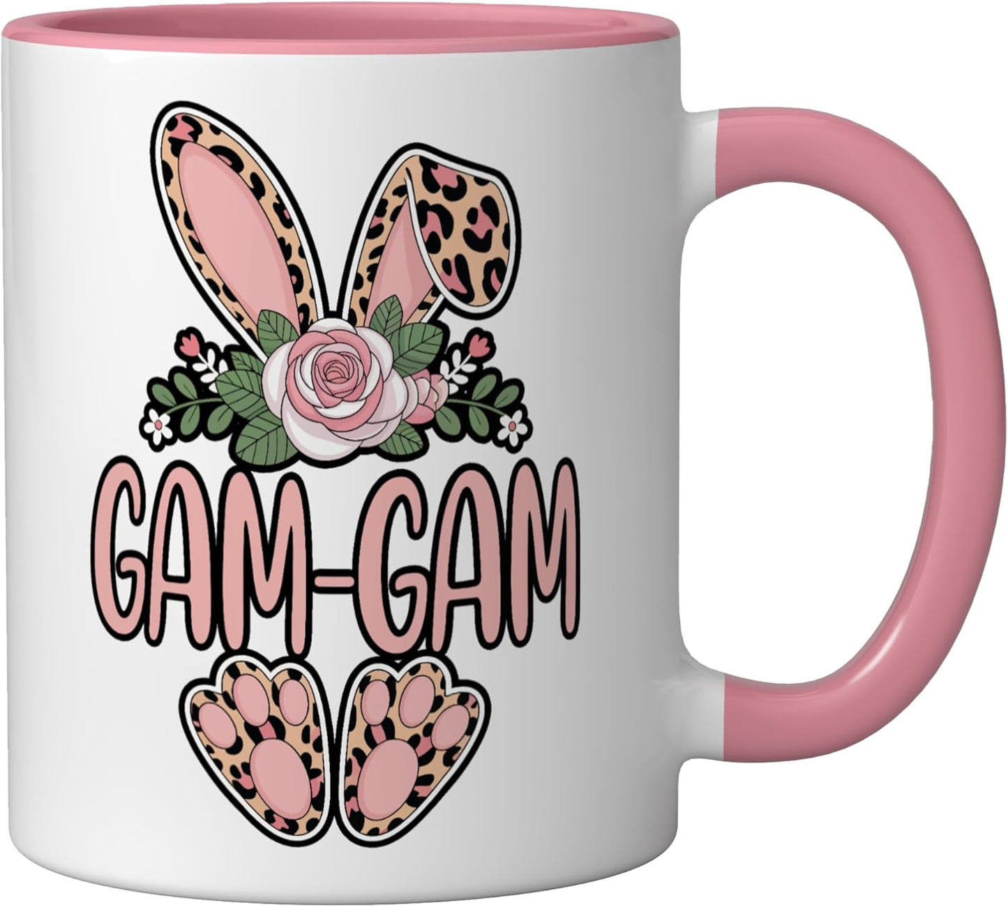 Taza de cerámica con orejas de conejo leopardo estampado floral rosa/blanco